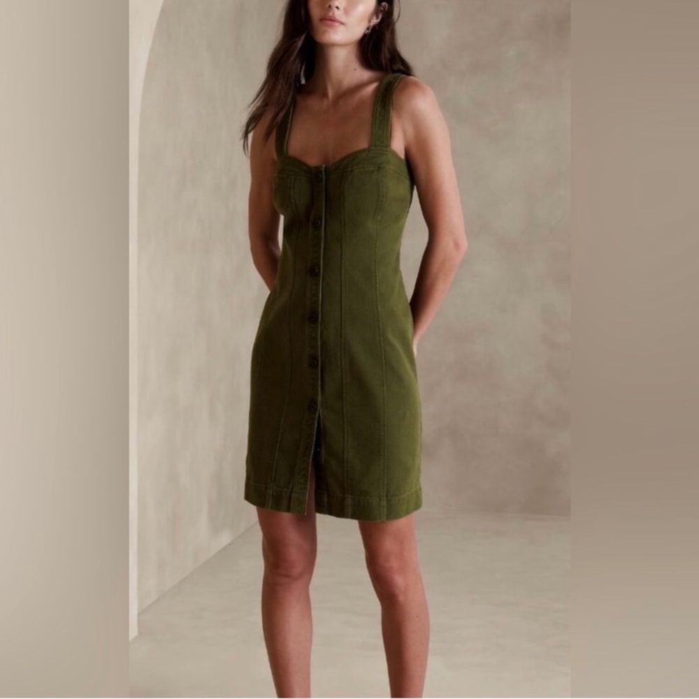 Banana Republic Olive Button-Front Mini Dress